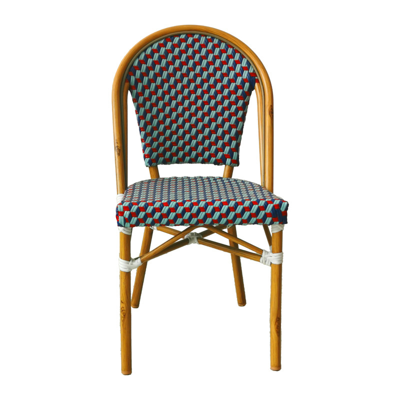 High Quality Outdoor Garden Aluminum Frame Ratan / Rattan Hand Knitting Colorful Chair.Restaurant Bistro Rattan Dining Chair