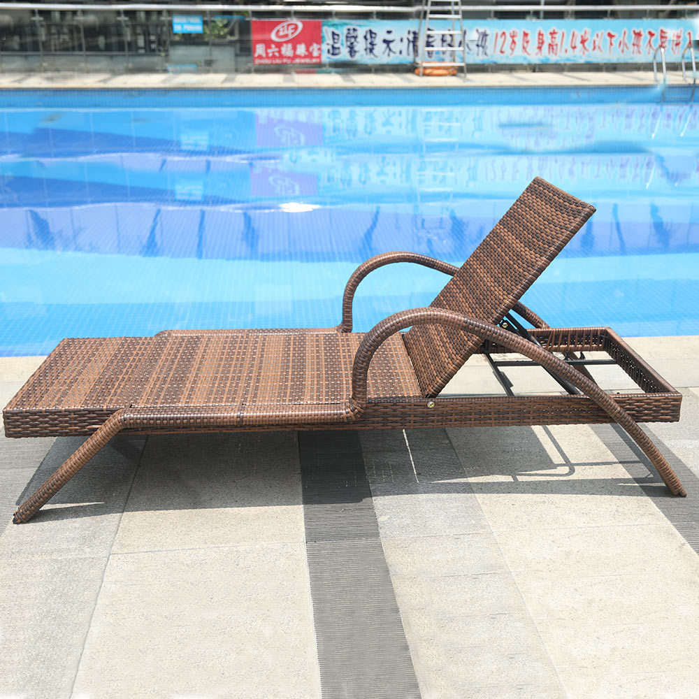 Garden Swimming Pool Furniture PE Rattan Sun Lounger Beach Chairs With Table