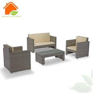 Good Sale Gray Rattan Wicker Veranda Furniture Modern Outdoor Garden Sofa Set 4pcs  Terrace Furniture