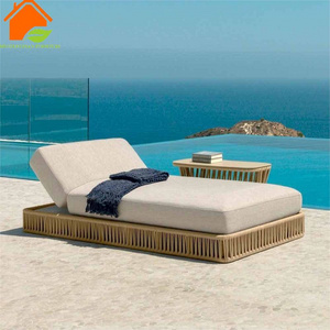 High-end hotel swimming pool lounge chair modern synthetic rope woven outdoor sun lounger beach chair