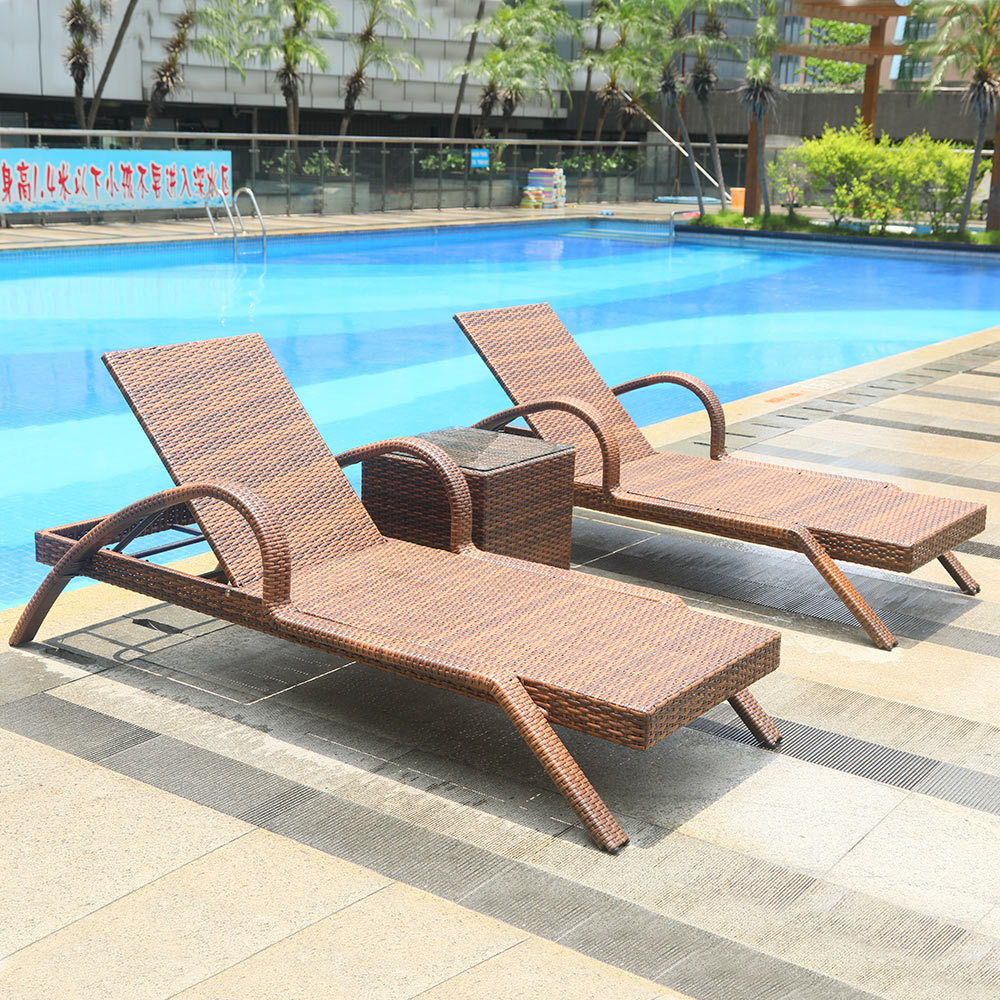 Garden Swimming Pool Furniture PE Rattan Sun Lounger Beach Chairs With Table