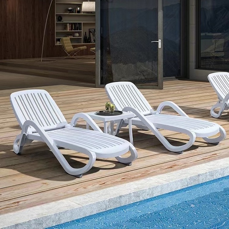 DFY Hotel Furniture lightweight portable sunbathing chair plastic commercial sun loungers for outdoor Swimming Pool Furniture