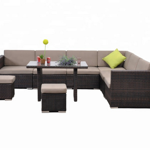 Outdoor Set Wicker Garden Furniture Corner Rattan Sofa With Cushion For Resort