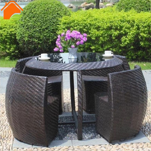 Outdoor rattan table furniture space saving storage metal table and chair set