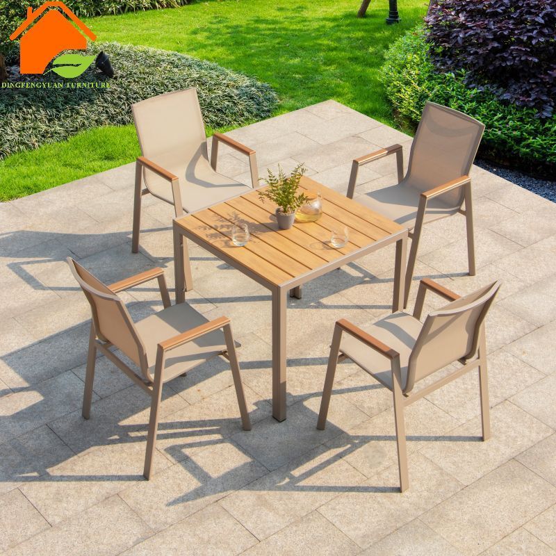 UV Resistant Table And Chair Set Of 4 Dinner Tables Set French Restaurant Hotel Garden Furniture Patio Chairs Outdoor