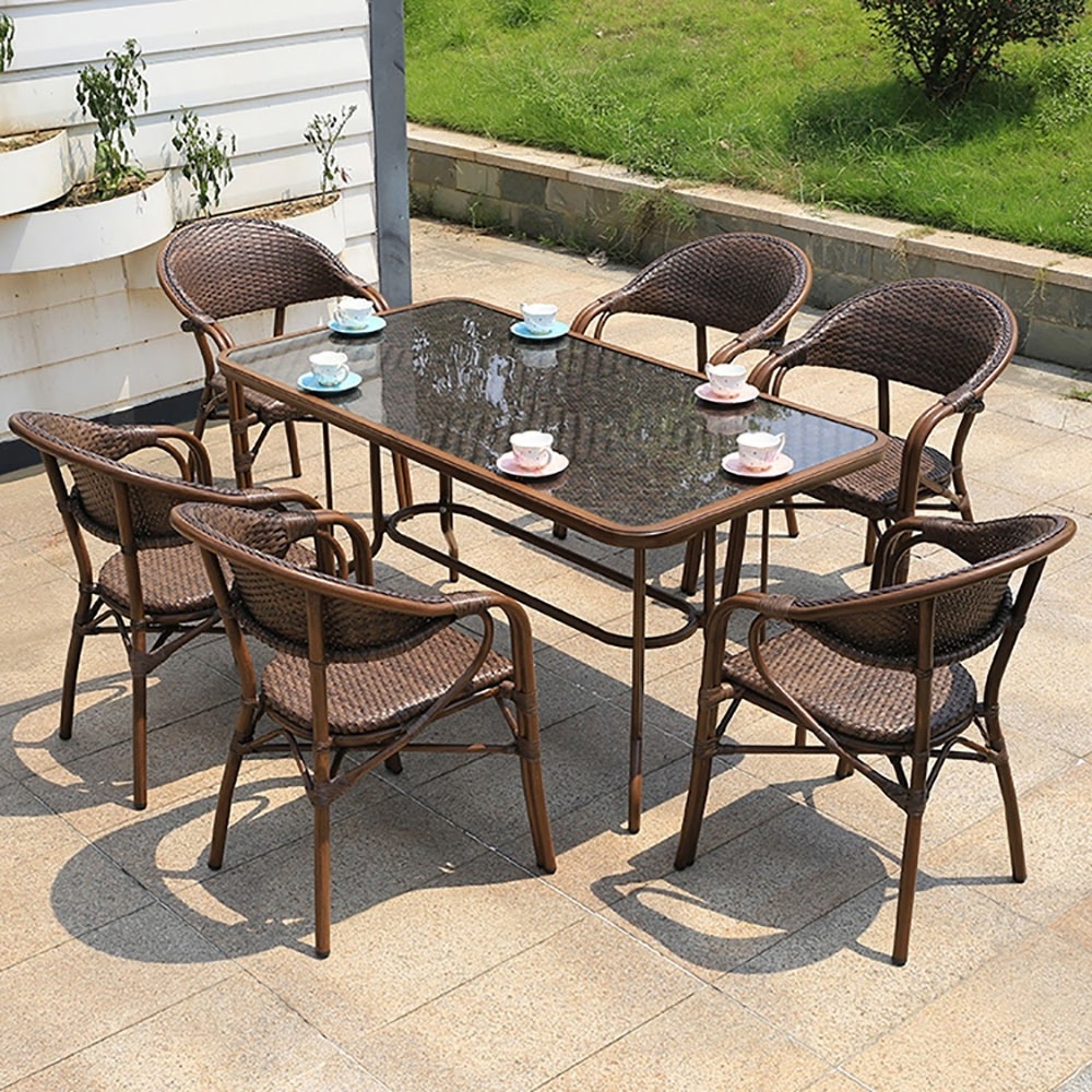 Outdoor Garden Dining Table And Chairs  Ratan / Rattan Furniture Set For Restaurant