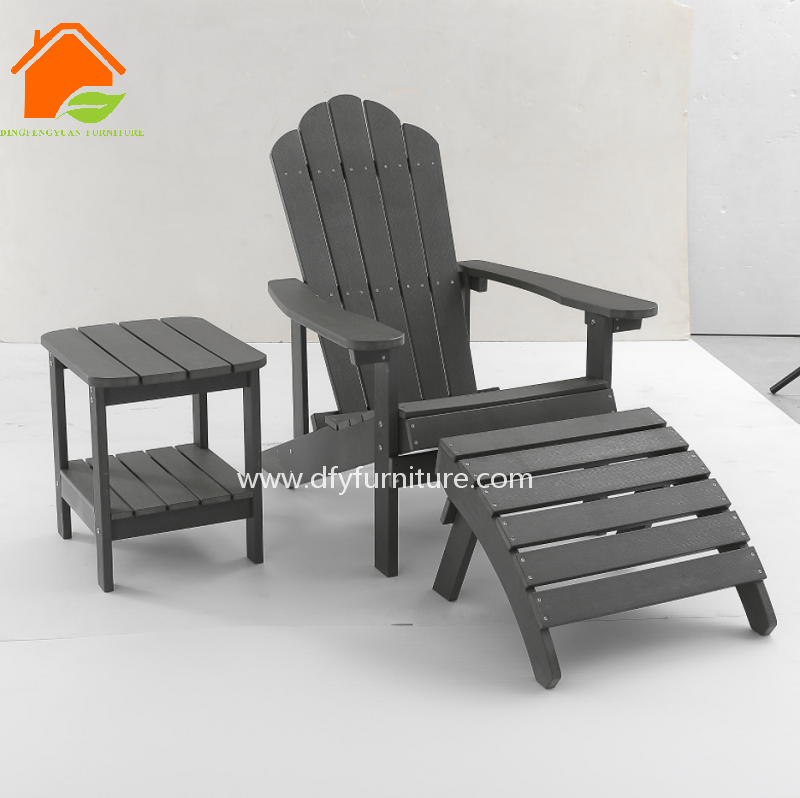 HDPE outdoor folding patio deck chair. plastic wood Adirondack garden leisure chair with wooden footrest beach Chair