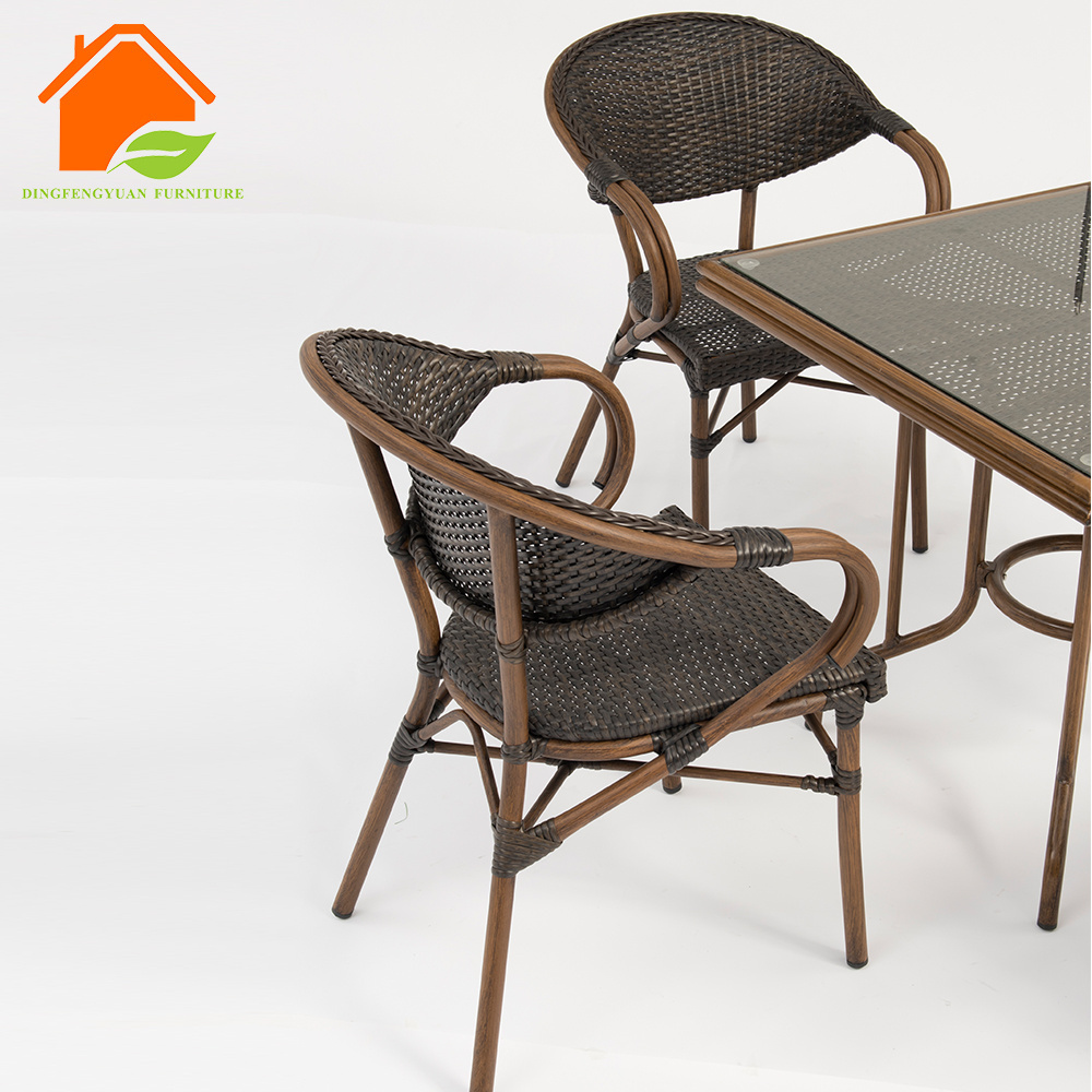 China Wholesale Cheap Price Synthetic Rattan 4pcs Garden Modern Dining Table Chair Set For Cafe Bistro Event Furniture