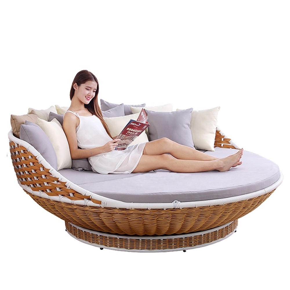 Metal Frame Rattan Woven waterproof Patio Garden Big Swing Round Bed Hanging