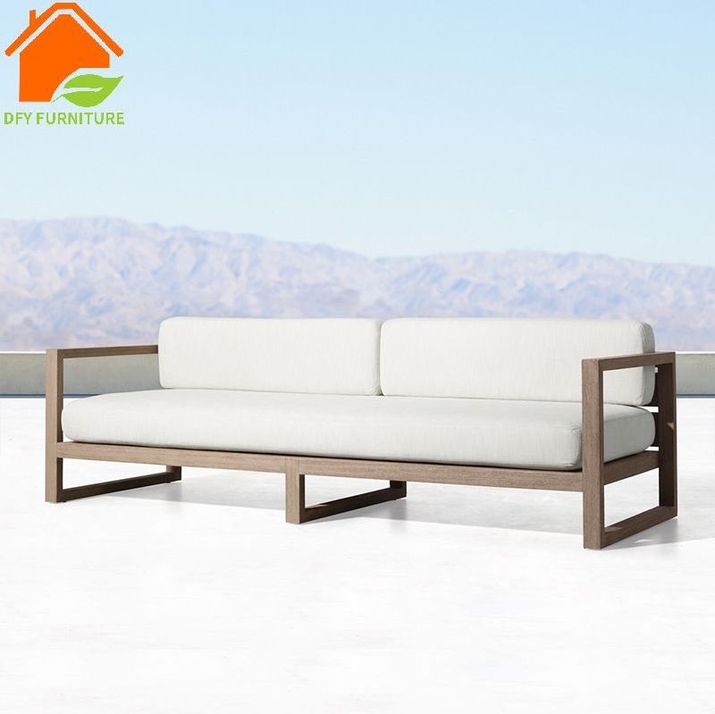 Factory Custom Garden Set High End Patio Fabric All Weather Outdoor Teak Wooden Sofa Furniture