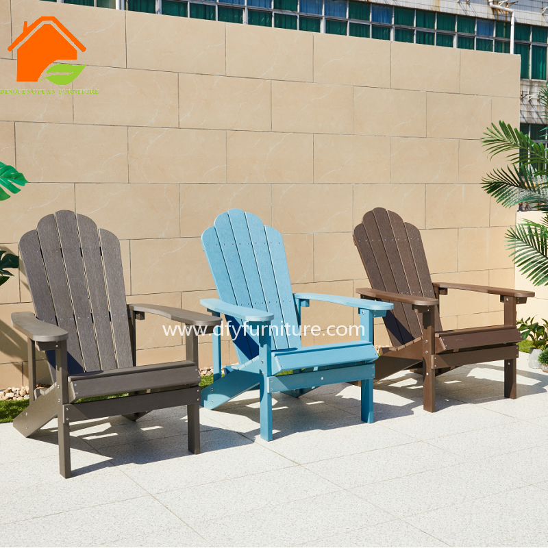 HDPE outdoor folding patio deck chair. plastic wood Adirondack garden leisure chair with wooden footrest beach Chair