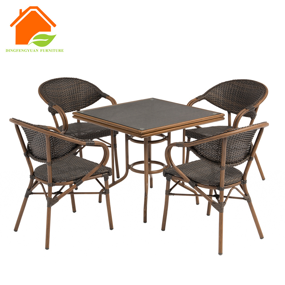 Modern Garden Table Set Rattan 4 Seater Chairs and Dining Table 1 Set Outdoor Furniture