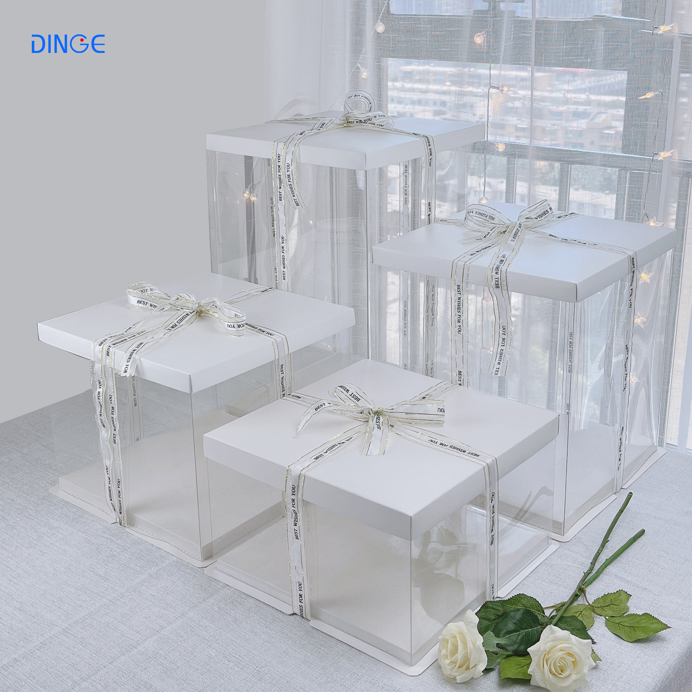 cake box transparent clear tall wedding plastic box custom wholesale luxury birthday for pop Guest customizable Cake box