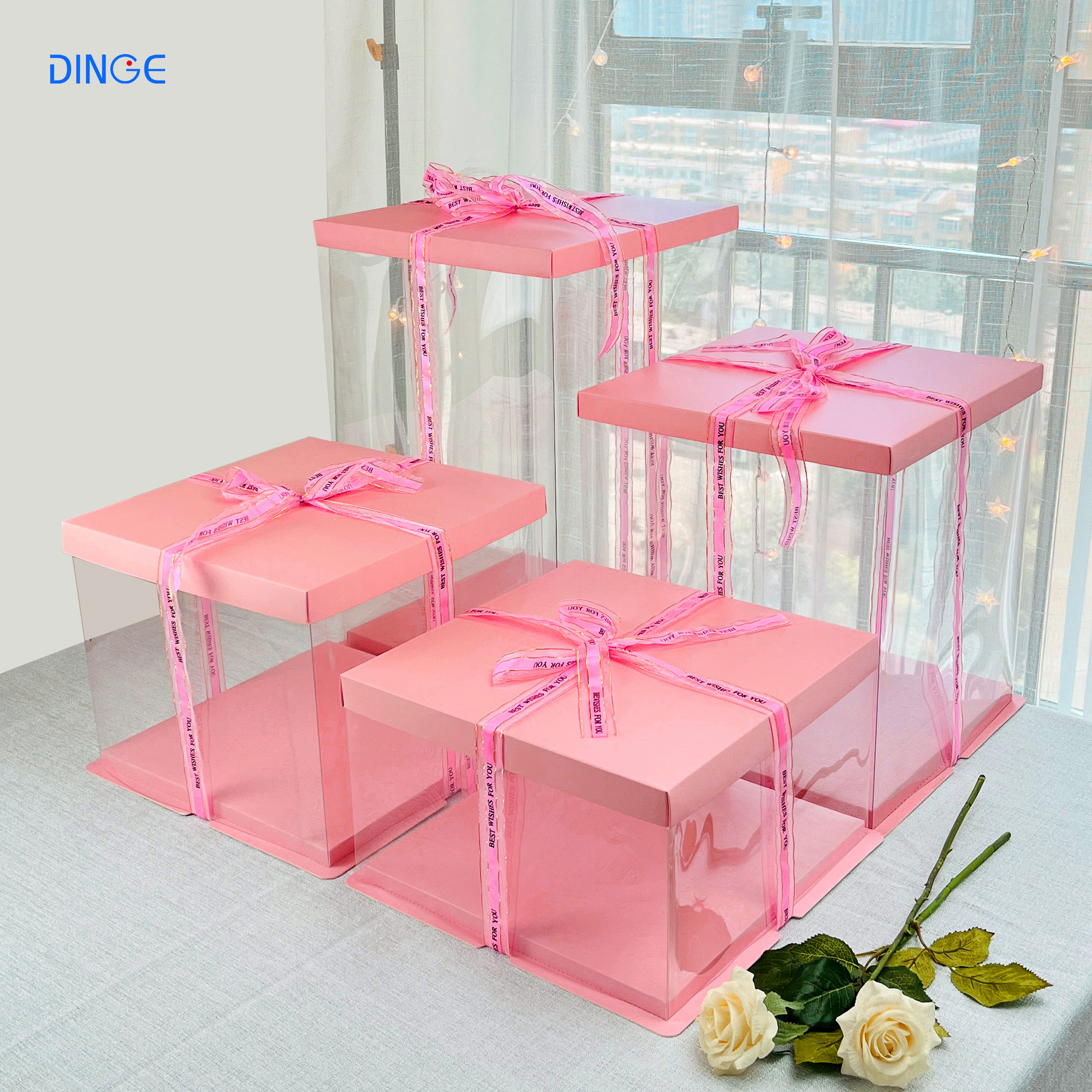 cake box transparent clear tall wedding plastic box custom wholesale luxury birthday for pop Guest customizable Cake box