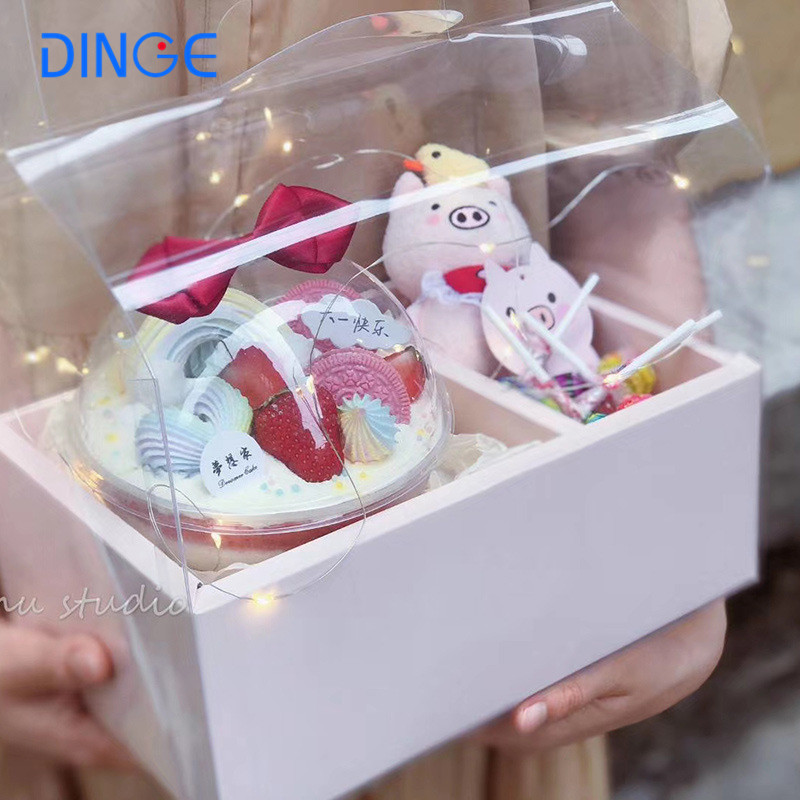 Luxury White Clear Tall Transparent Flower Cake Box Pvc Wedding Valentine's Day Mother's Day Birthday Party Gift Box with handle