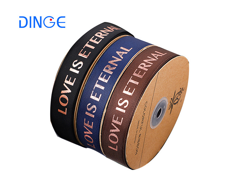 Wholesale factory direct sales accept customized text logo thread bronzing English ribbon gift ribbon multi-color optional