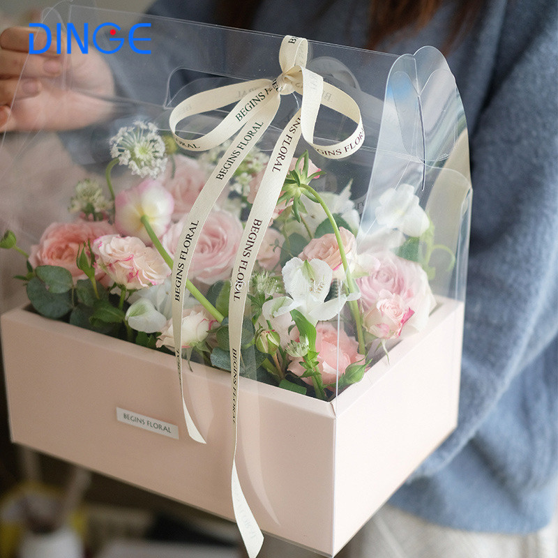 Luxury White Clear Tall Transparent Flower Cake Box Pvc Wedding Valentine's Day Mother's Day Birthday Party Gift Box with handle