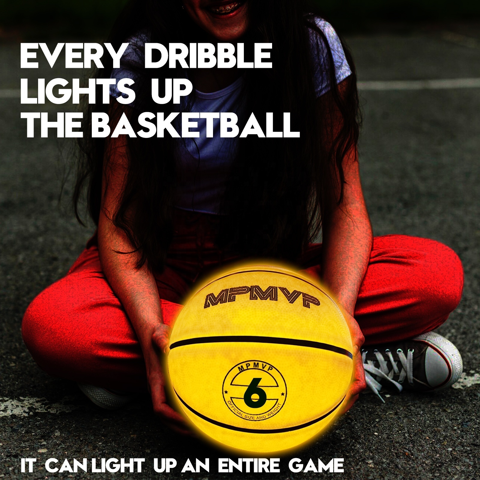 Size 6 Rechargeable Luminous Glowing Yellow LED Light Up Basketball Custom Logo Rubber Glow-in-the-Dark Ball