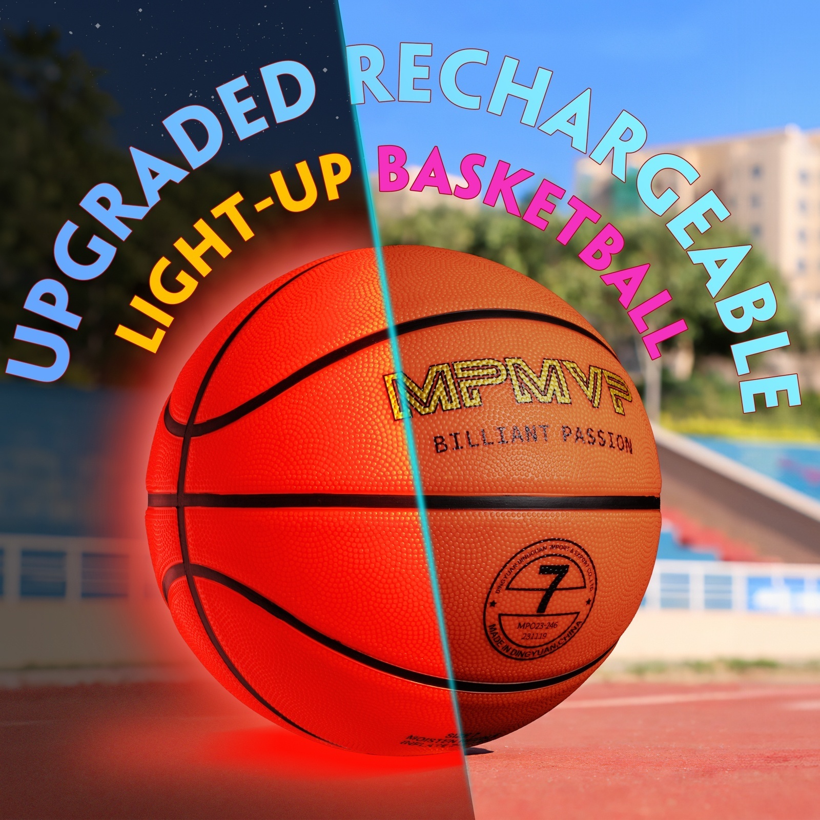 MPMVP USB LED charging led basketball Size 7 glow in the dark Luminous glowing rechargeable light up led rubber basketball