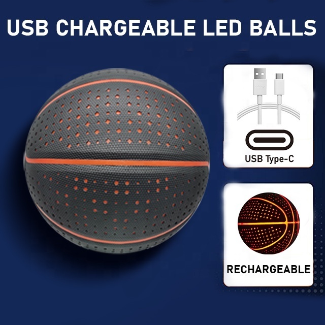 Custom laminated hygroscopic PU leather black light up USB chargeable LED Laminated PU Basketball size 5