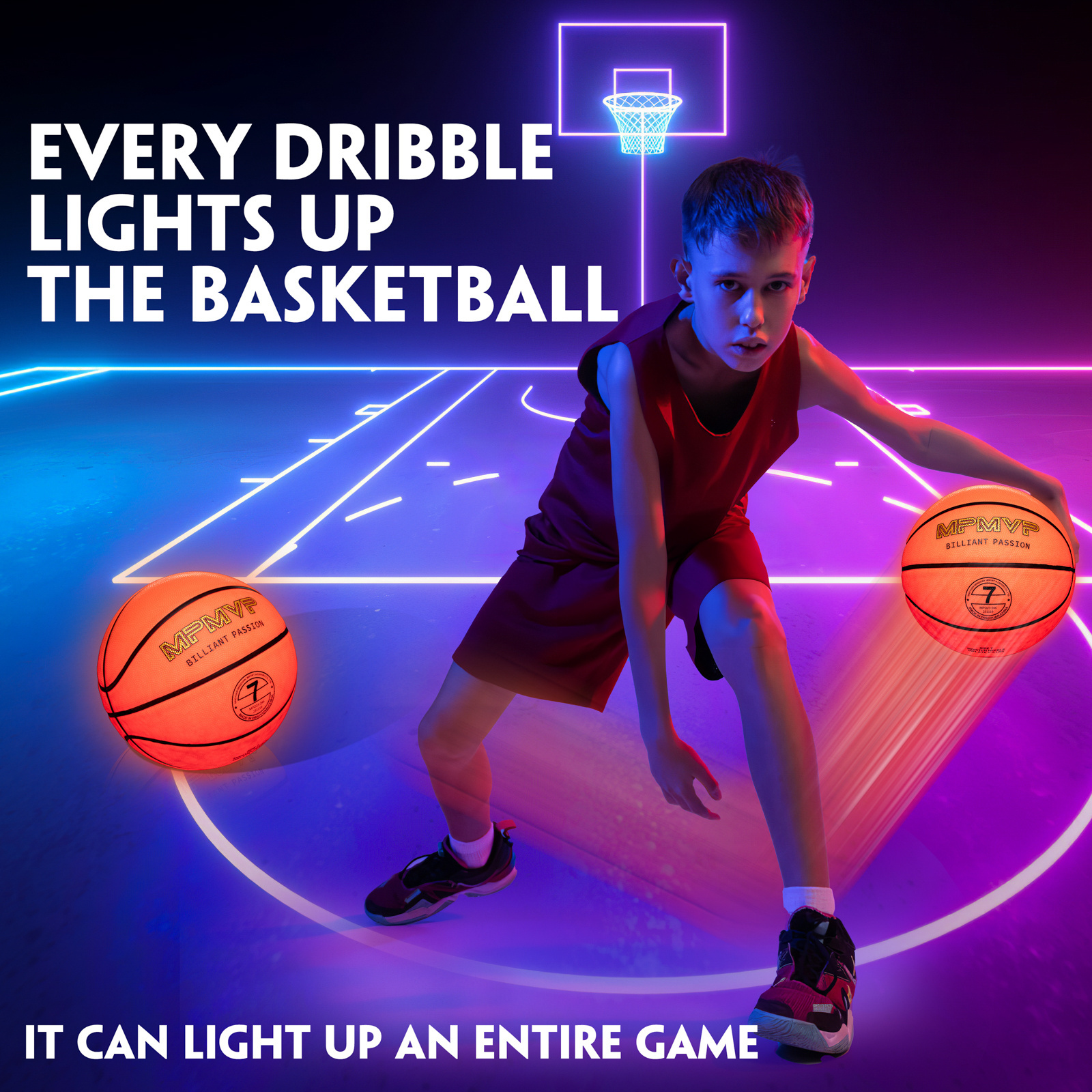 MPMVP USB LED charging led basketball Size 7 glow in the dark Luminous glowing rechargeable light up led rubber basketball