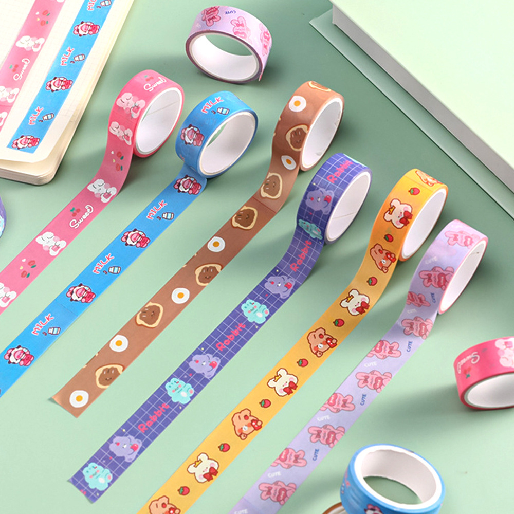 Custom Japanese Korea DIY Decorative Stickers Printing Cartoon Animal PET Transparent Design Self Adhesive Decoration Washi Tape