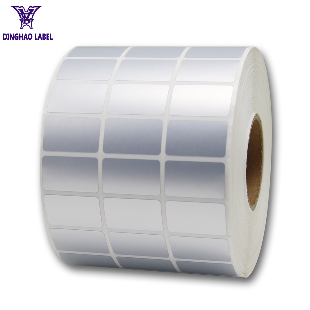 Waterproof PVC Adhesive Barcode Stickers For Label Printed Thermal Transfer Polyester Silver Blank label Roll