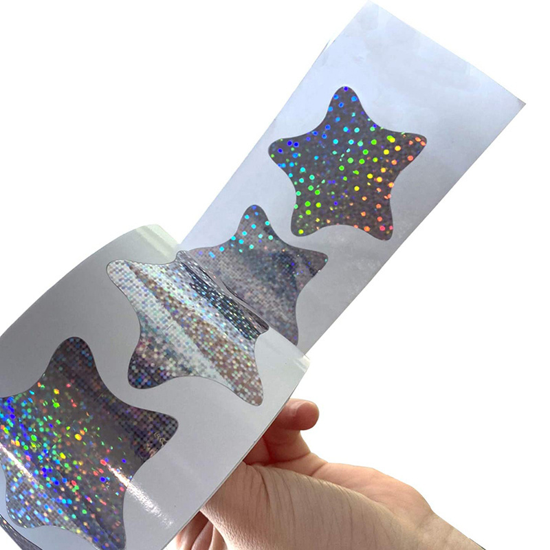 Custom Roll Removable Adhesive Holographic Glitter Gift Decoration Reward Star Stickers For Kids Teachers