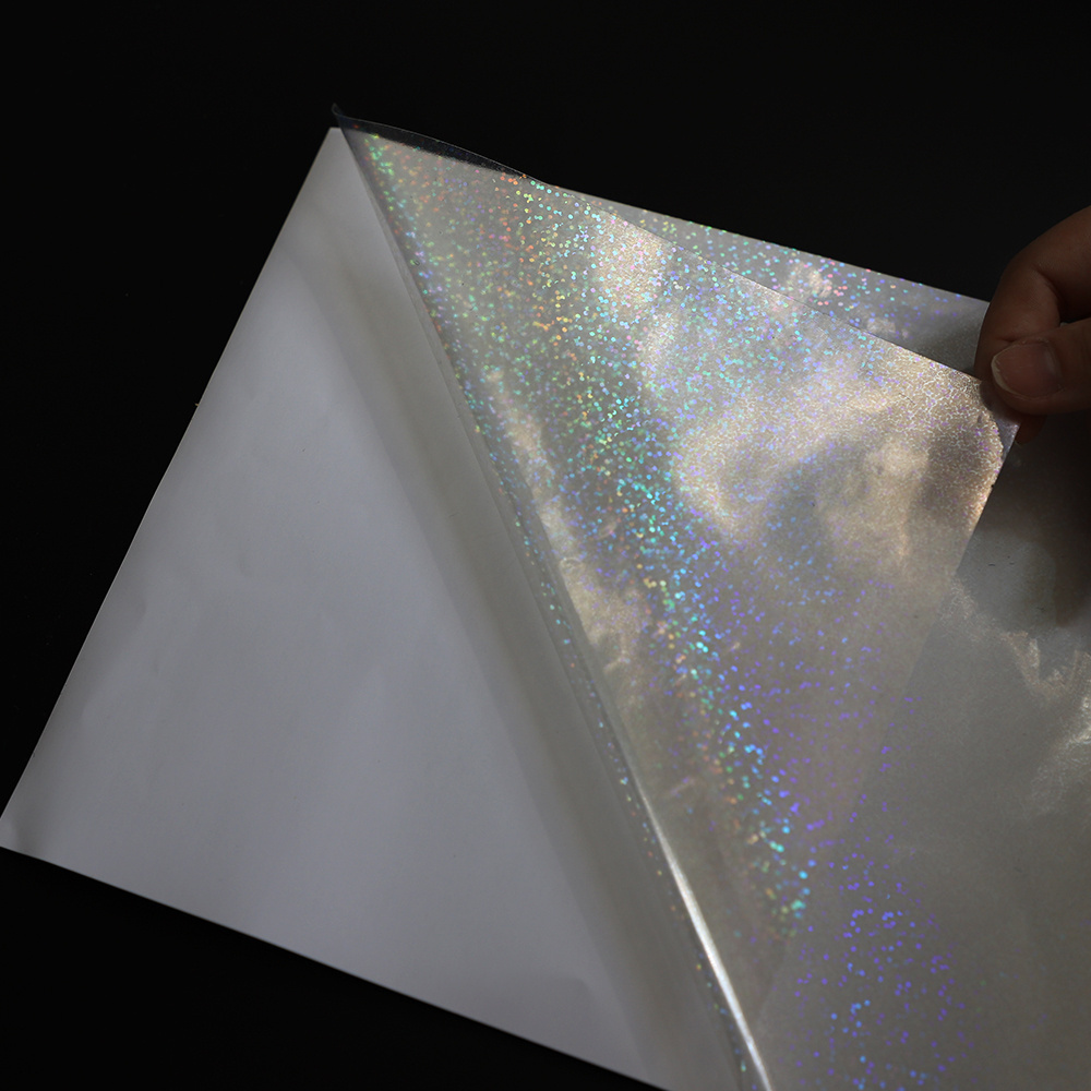 Custom Self Adhesive Clear Hologram Bopp Frost Glitter Cold Lamination Film A3 A4 Transparent Holographic Film Sticker