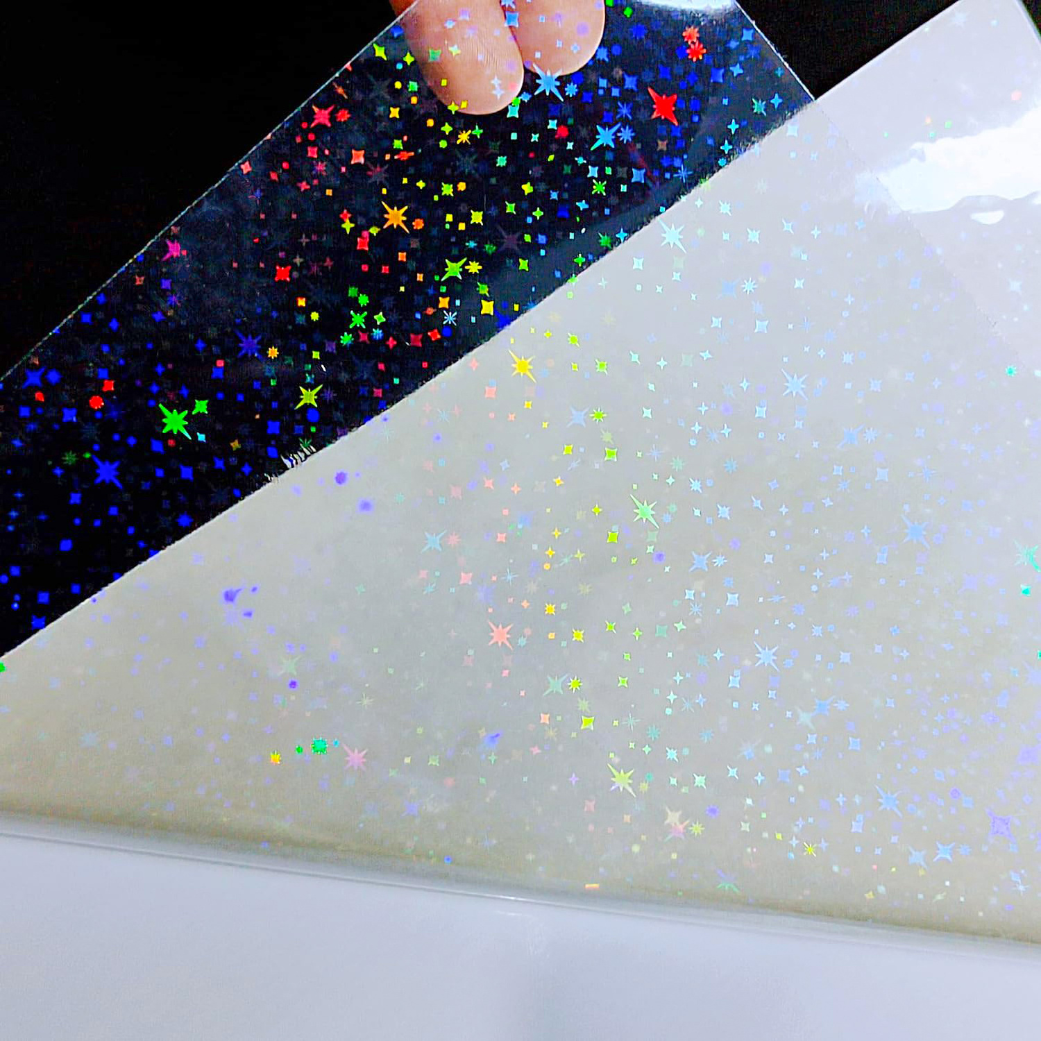 Self Adhesive Waterproof Rainbow Transparent Overlay Film A4 Holographic Sticker Paper Clear PET PE Vinyl Cold Laminating Film