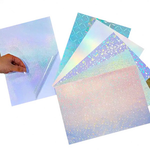 Self Adhesive Waterproof Rainbow Transparent Overlay Film A4 Holographic Sticker Paper Clear PET PE Vinyl Cold Laminating Film