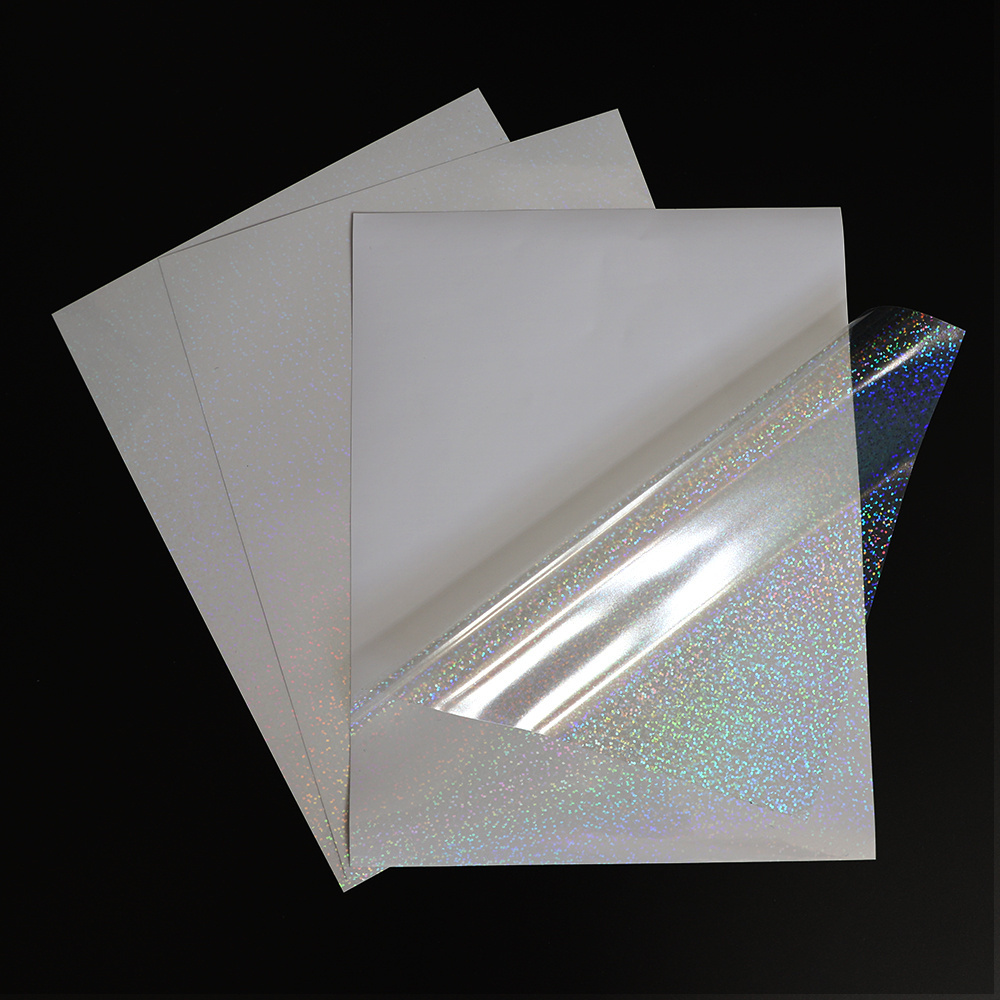 Custom Self Adhesive Clear Hologram Bopp Frost Glitter Cold Lamination Film A3 A4 Transparent Holographic Film Sticker