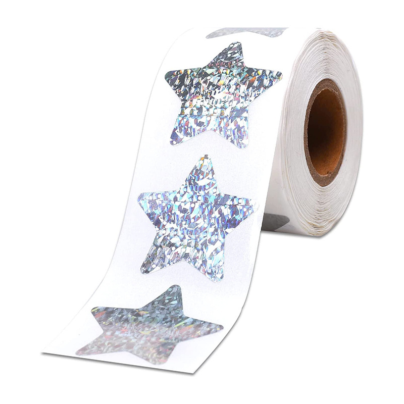 Custom Roll Removable Adhesive Holographic Glitter Gift Decoration Reward Star Stickers For Kids Teachers