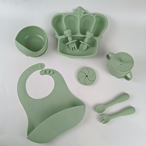 China Wholesale Silicone Bib Silicone Kids Dinning Tableware Silicone Suction Bowel Plate Feeding Set