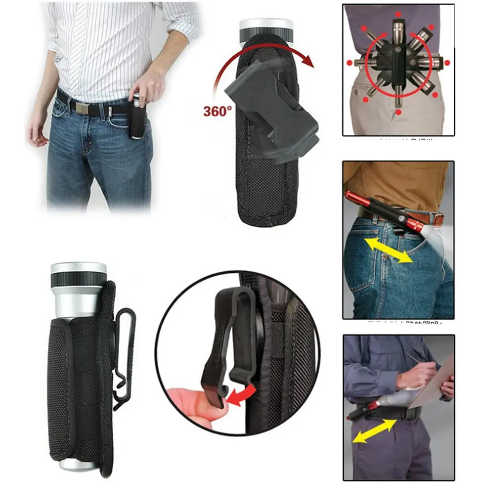 Tactical LED Flashlight Holster 360 Degrees Rotatable Nylon Flashlight Pack Pouch