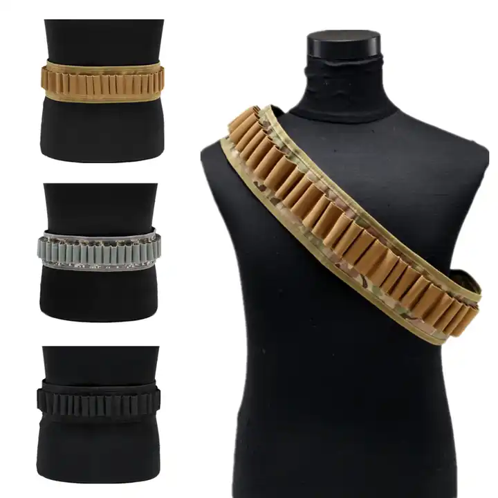 Tactical 12/20 Gauge Shoulder Shell Ammo Pouch Holder Bullet Cartridge Bandolier Shell Holder Waist Belt