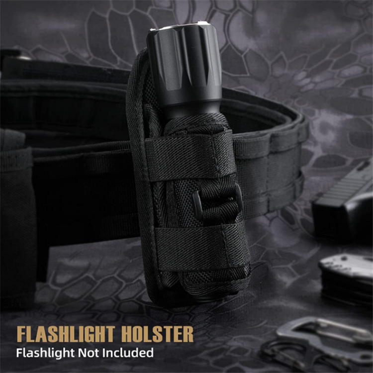 Tactical Flashlight Pouch Holster, Rotatable Holder Belt Clip Tactical Torch Carry Case with 360 Degree Carabiner Reel Clip