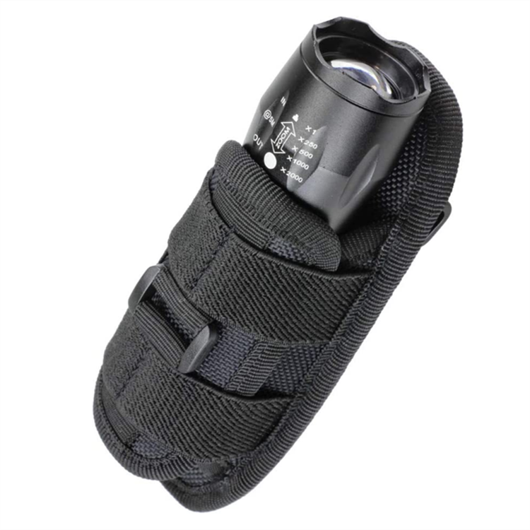 Tactical Flashlight Pouch Holster, Rotatable Holder Belt Clip Tactical Torch Carry Case with 360 Degree Carabiner Reel Clip