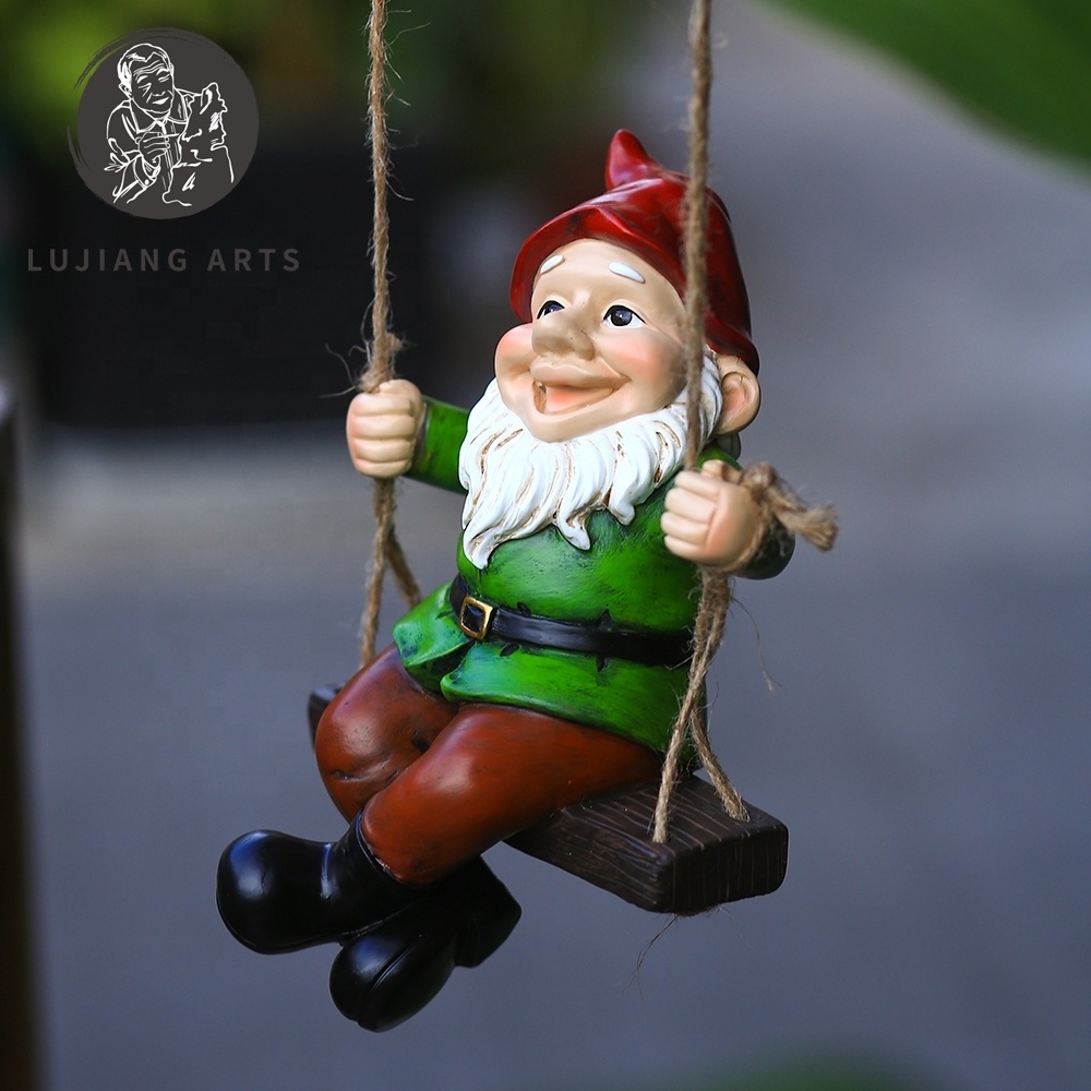 8.2inch Gnomes Hanging Swing Climbing Resin Gnome Sculpture Decoration Gnome Hanging Swing Statue Garden Gift