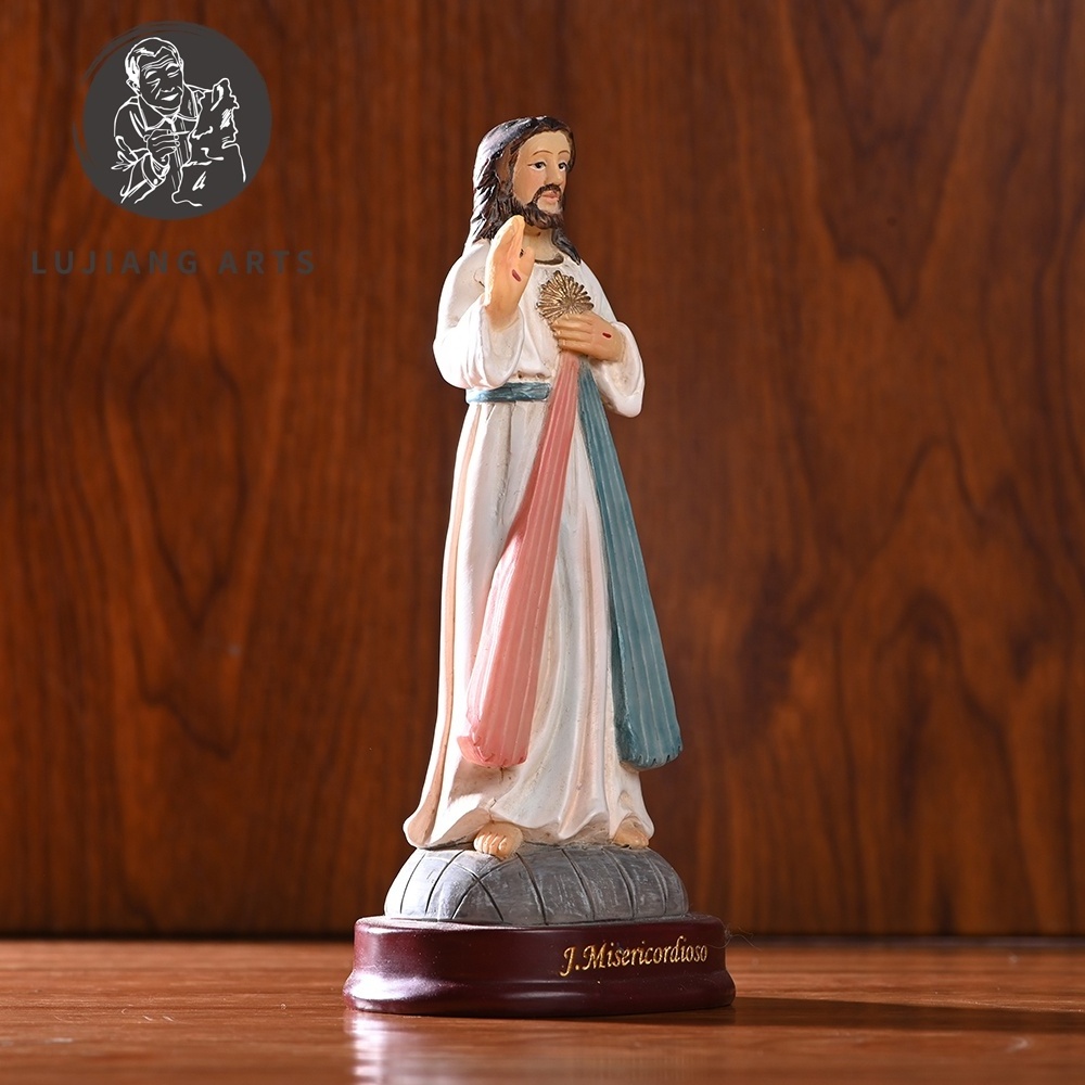 5.3 inch Jesus Christ Statue Resin Jesus Sculpture Decoration Divine Mercy Lord Jesus Christ on Base Figurine Religious Gift