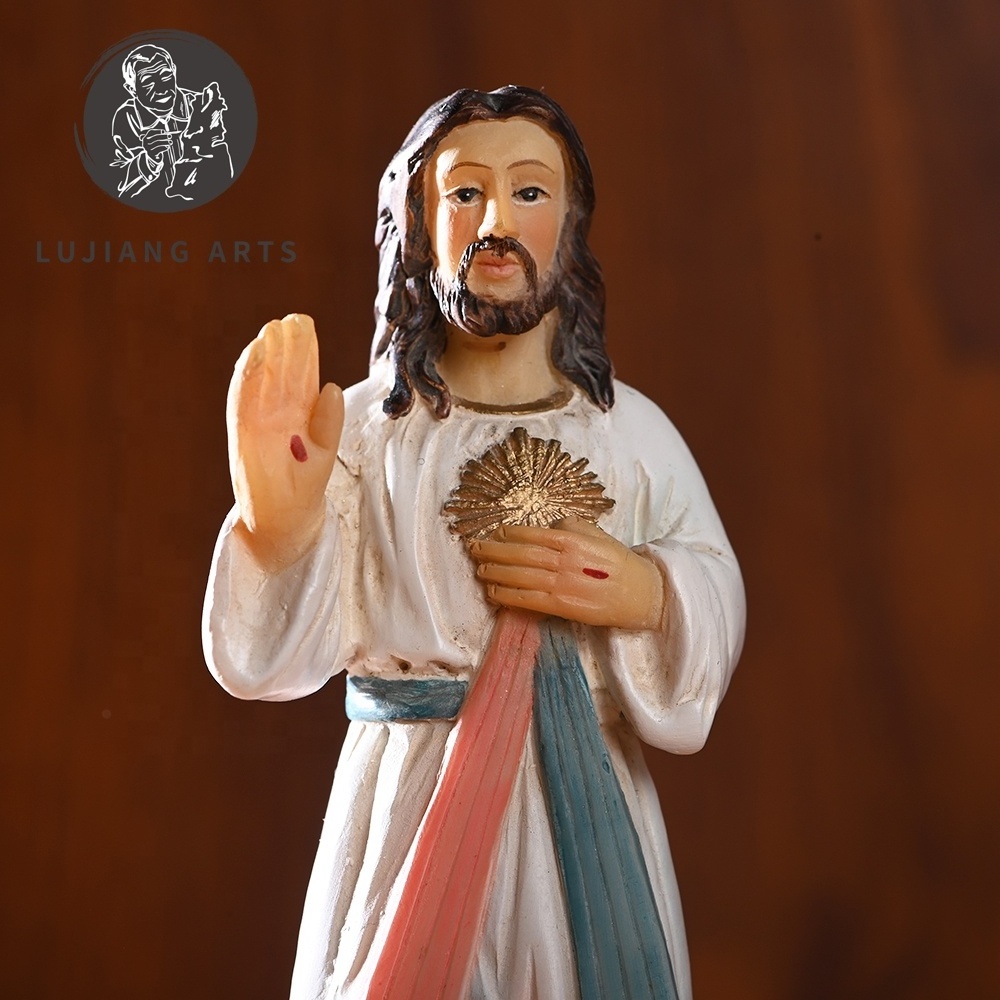 5.3 inch Jesus Christ Statue Resin Jesus Sculpture Decoration Divine Mercy Lord Jesus Christ on Base Figurine Religious Gift