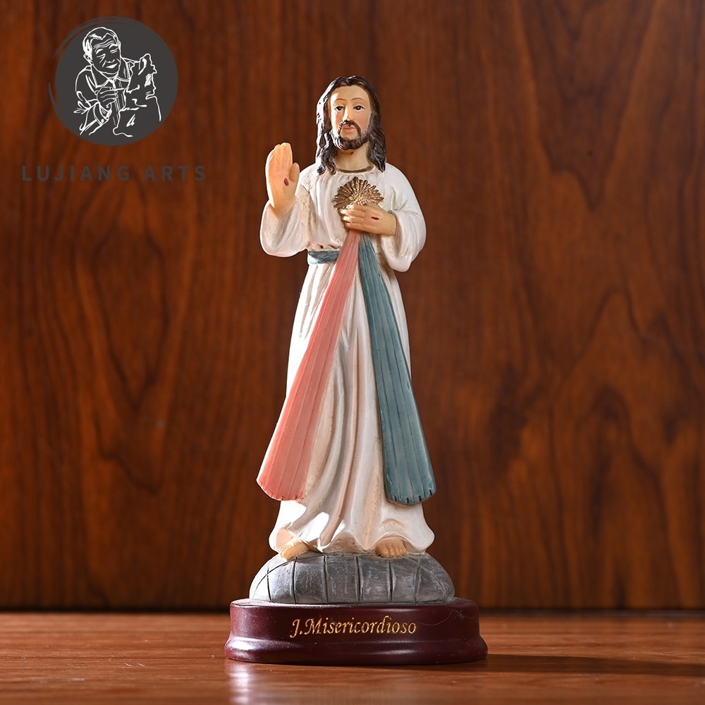 5.3 inch Jesus Christ Statue Resin Jesus Sculpture Decoration Divine Mercy Lord Jesus Christ on Base Figurine Religious Gift