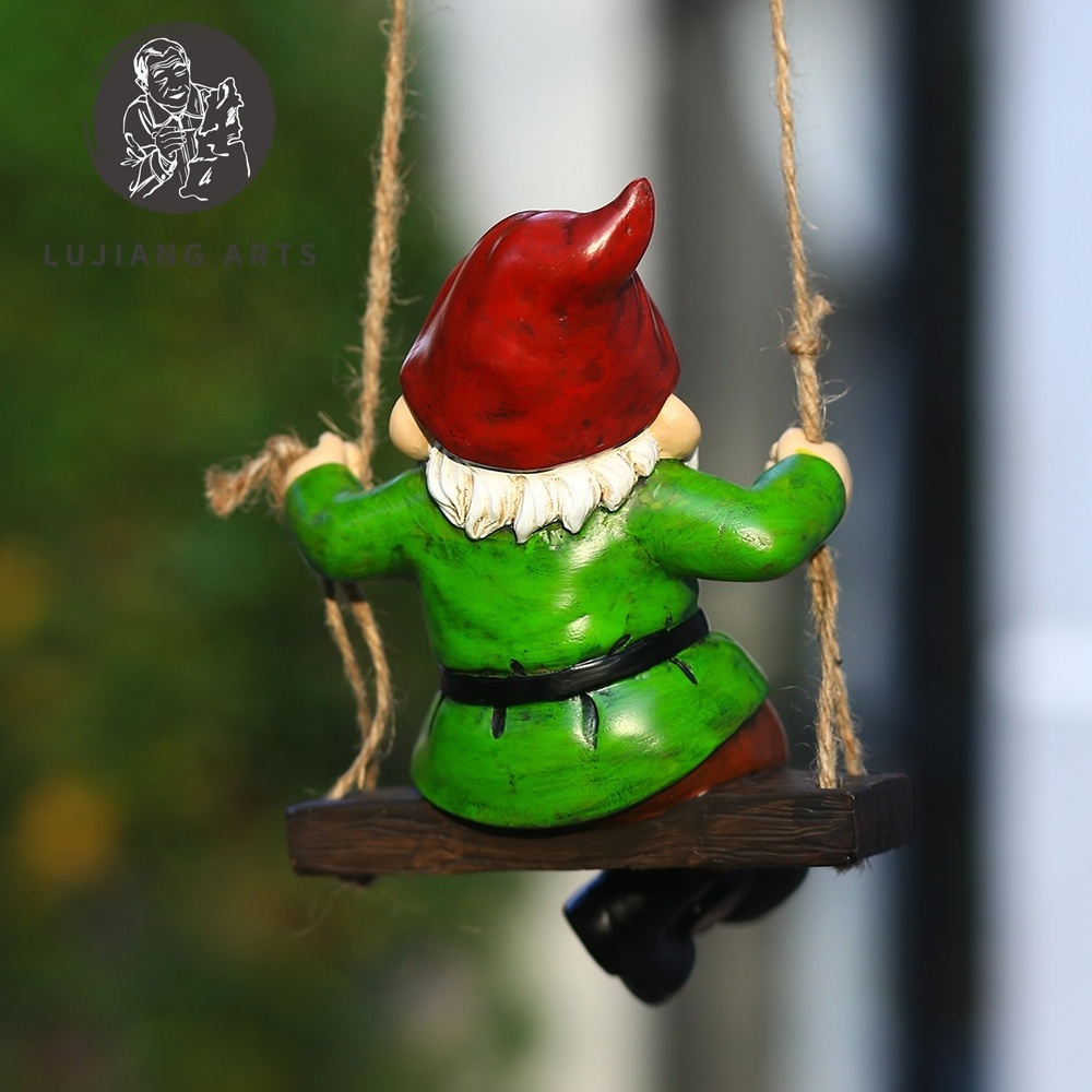 8.2inch Gnomes Hanging Swing Climbing Resin Gnome Sculpture Decoration Gnome Hanging Swing Statue Garden Gift