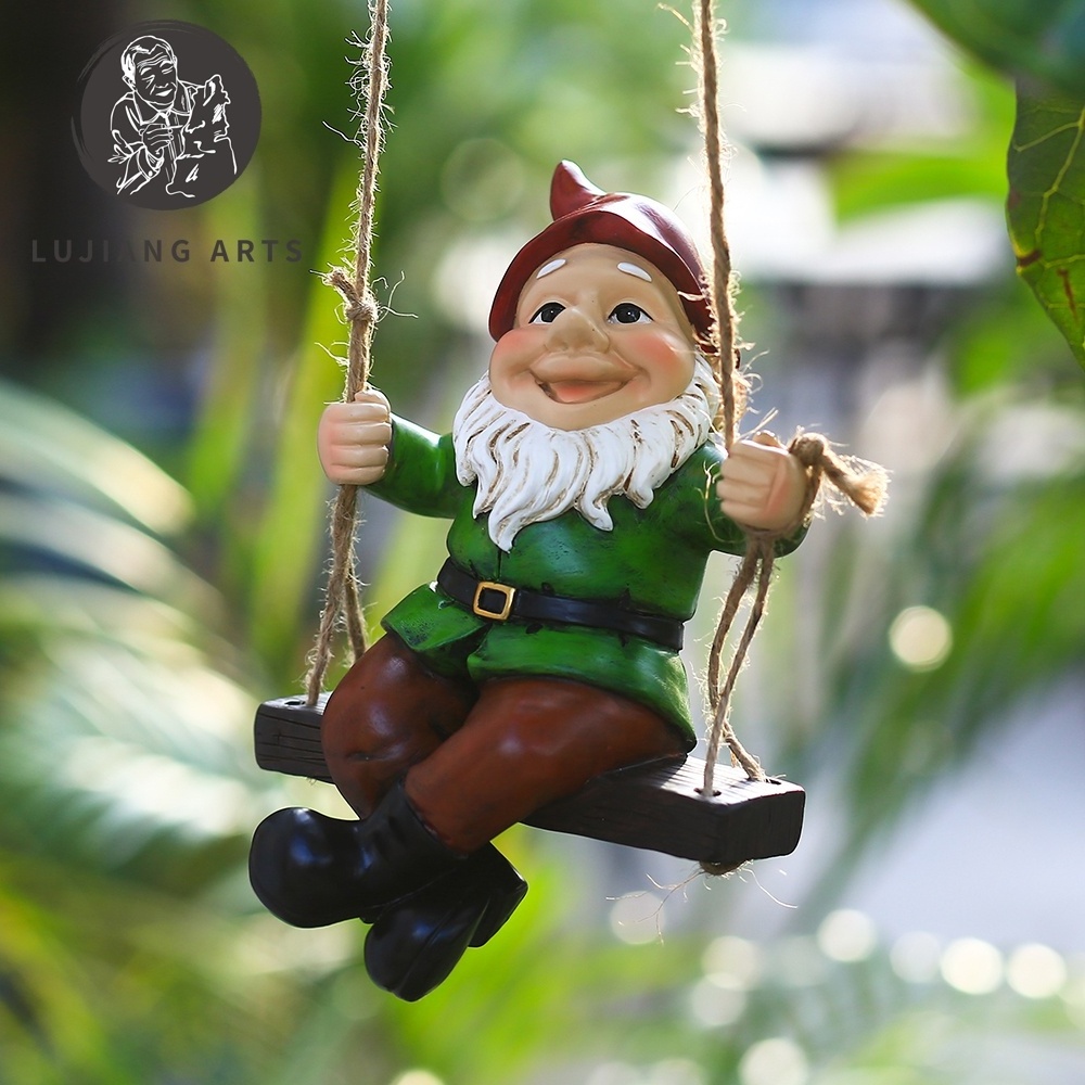 8.2inch Gnomes Hanging Swing Climbing Resin Gnome Sculpture Decoration Gnome Hanging Swing Statue Garden Gift