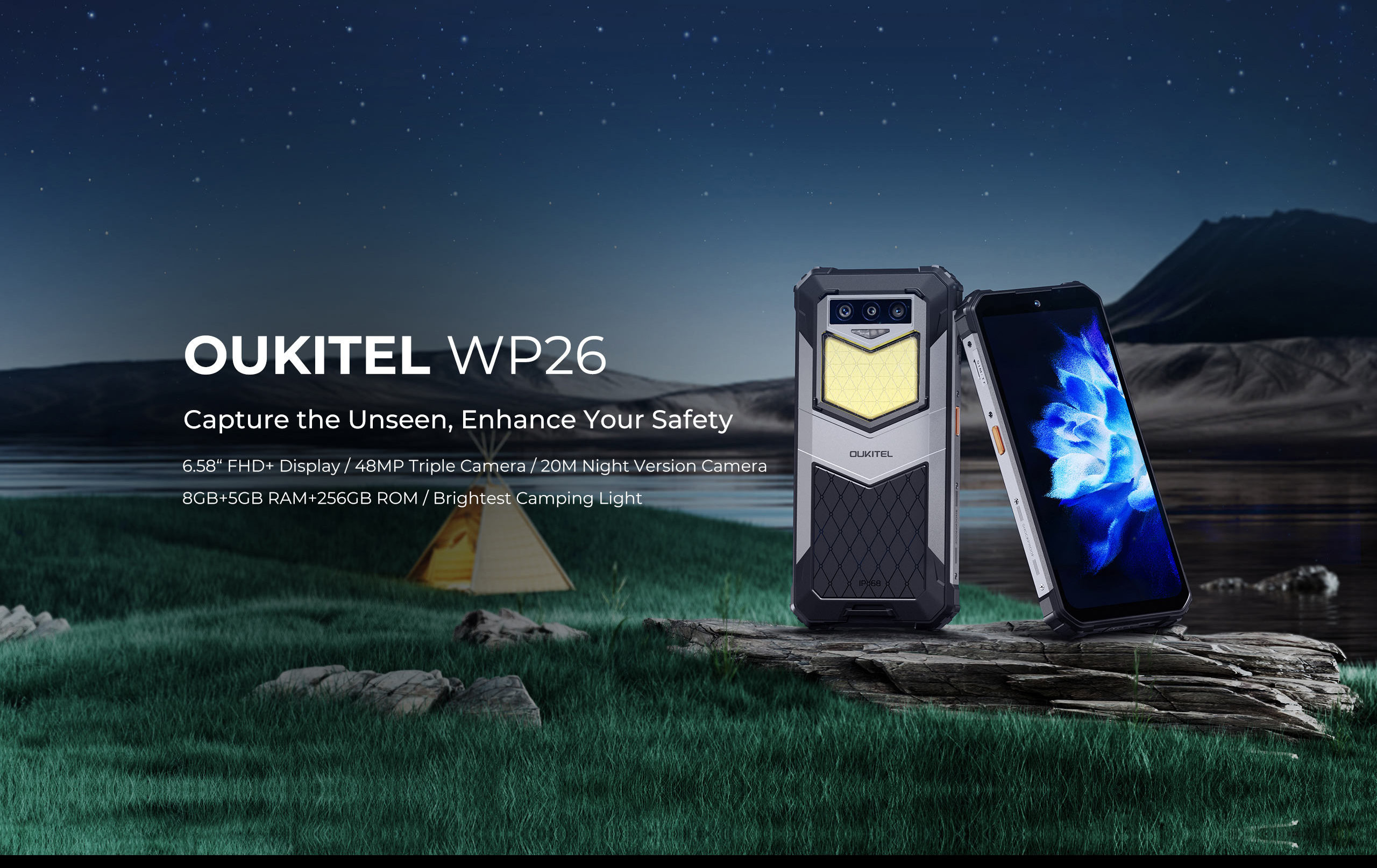 Oukitel  Rugged Cell Phone 10000mAh, 8GB, 256GB, Smartphone 48MP+20MP Night Camera, Mobile Phone, MTK P90  Oukitel WP26