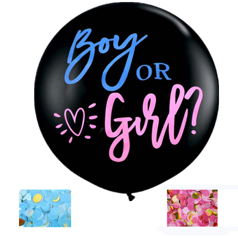 36 inch Gender Reveal Baby Shower Confetti Balloons Black Boy or Girl Balloon with Blue Pink Confetti for Baby Shower Party