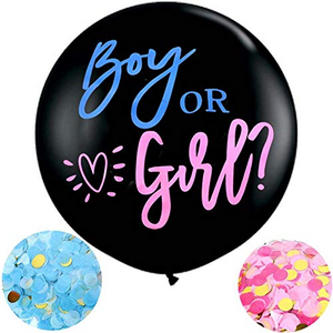 36 inch Gender Reveal Baby Shower Confetti Balloons Black Boy or Girl Balloon with Blue Pink Confetti for Baby Shower Party