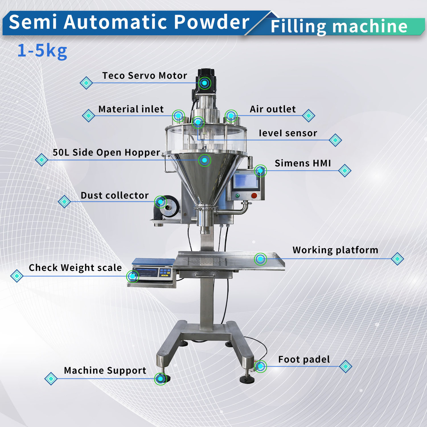 Semi Automatic Paste Seasoning Dry Fine Powder Dispensing Filling Machine