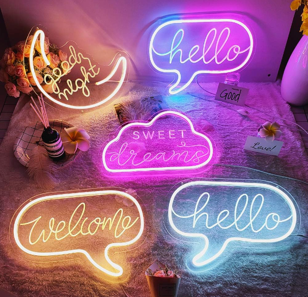 Hello Neon Sign for Wall Decor Dimmer Led Neon Light Signs for Home Wall Shop Window Powered by USB