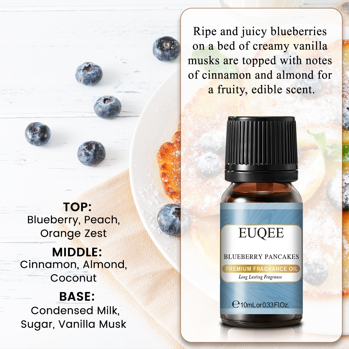 EUQEE Bakery Essential Oil Set Gift Kit Pumpkin Pie Coconut Cream Blueberry Pancakes Bulk Fragrance Oil Gift Set 6 Pack